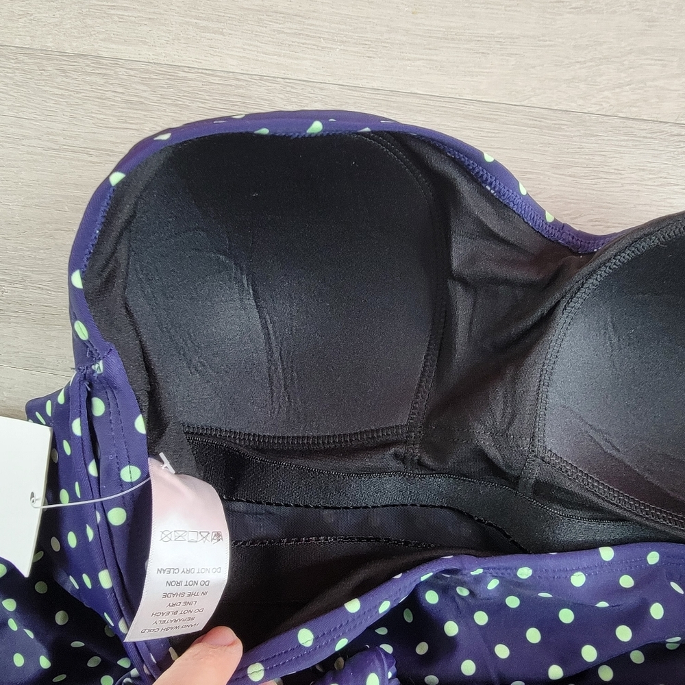 Meet Curve Womens XL Swimsuit Dress Blue Green Polka Dot Ruched Tie Sides NWT - Picture 4 of 11